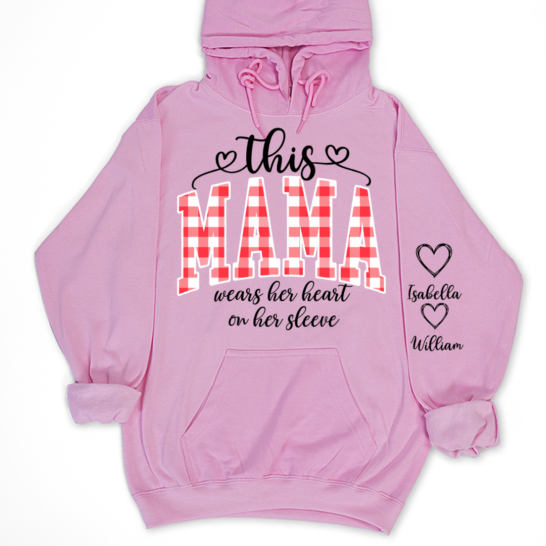 Personalized Christmas Nana Mimi Gigi Grandma And Grandkids with Heart On Sleeve Shirt