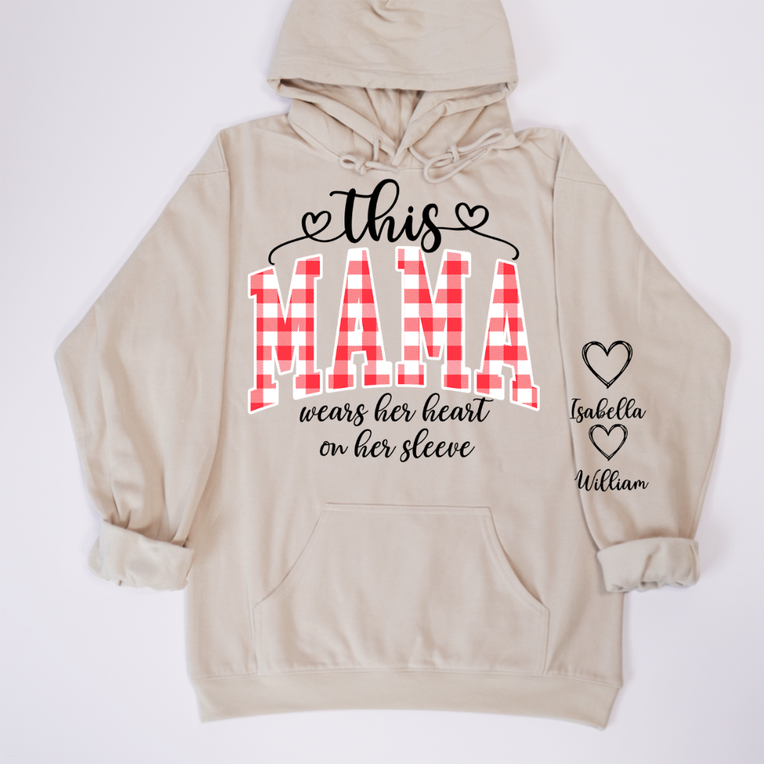 Personalized Christmas Nana Mimi Gigi Grandma And Grandkids with Heart On Sleeve Shirt