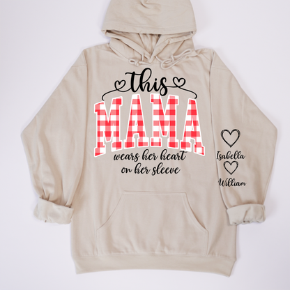 Personalized Christmas Nana Mimi Gigi Grandma And Grandkids with Heart On Sleeve Shirt