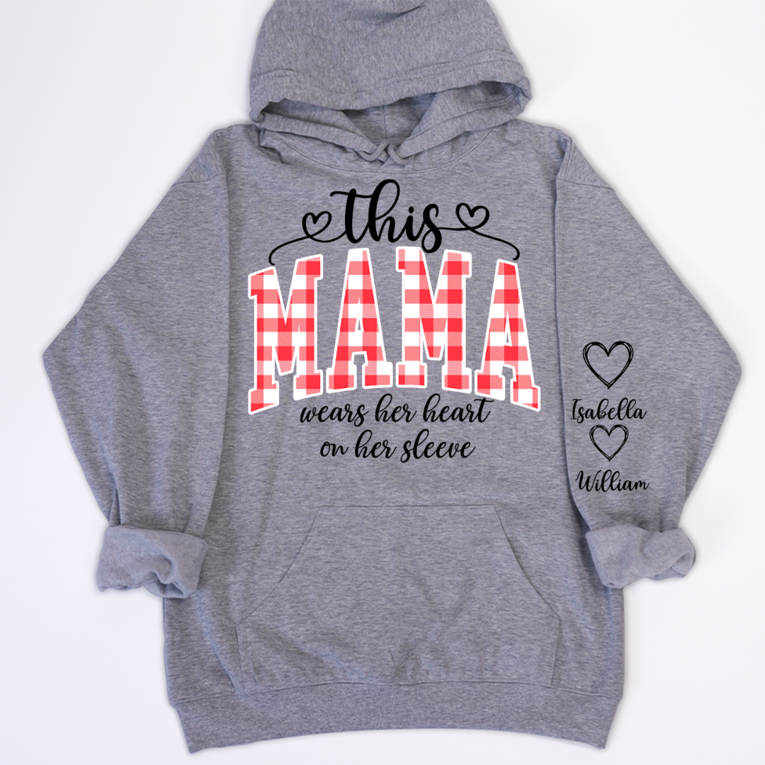 Personalized Christmas Nana Mimi Gigi Grandma And Grandkids with Heart On Sleeve Shirt
