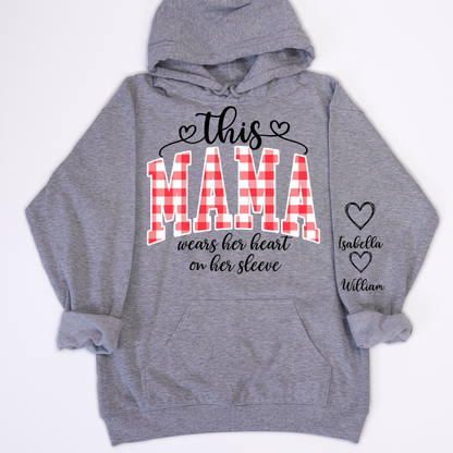 Personalized Christmas Nana Mimi Gigi Grandma And Grandkids with Heart On Sleeve Shirt
