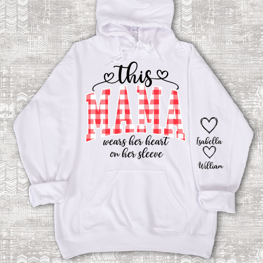 Personalized Christmas Nana Mimi Gigi Grandma And Grandkids with Heart On Sleeve Shirt