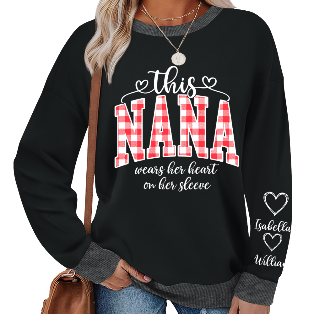 Personalized Christmas Nana Mimi Gigi Grandma And Grandkids with Heart On Sleeve Shirt