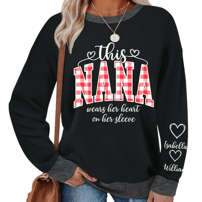 Personalized Christmas Nana Mimi Gigi Grandma And Grandkids with Heart On Sleeve Shirt
