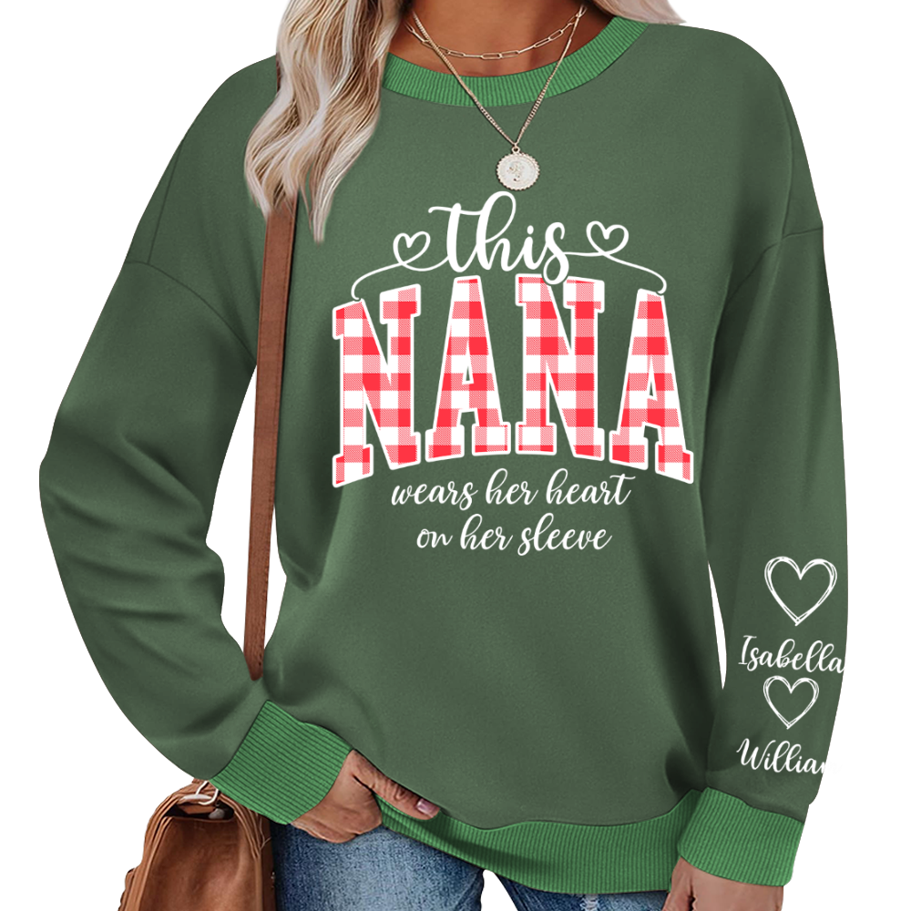 Personalized Christmas Nana Mimi Gigi Grandma And Grandkids with Heart On Sleeve Shirt