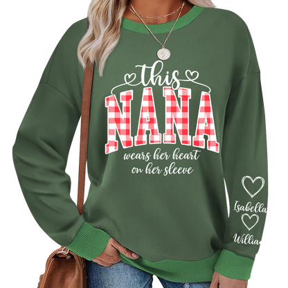 Personalized Christmas Nana Mimi Gigi Grandma And Grandkids with Heart On Sleeve Shirt