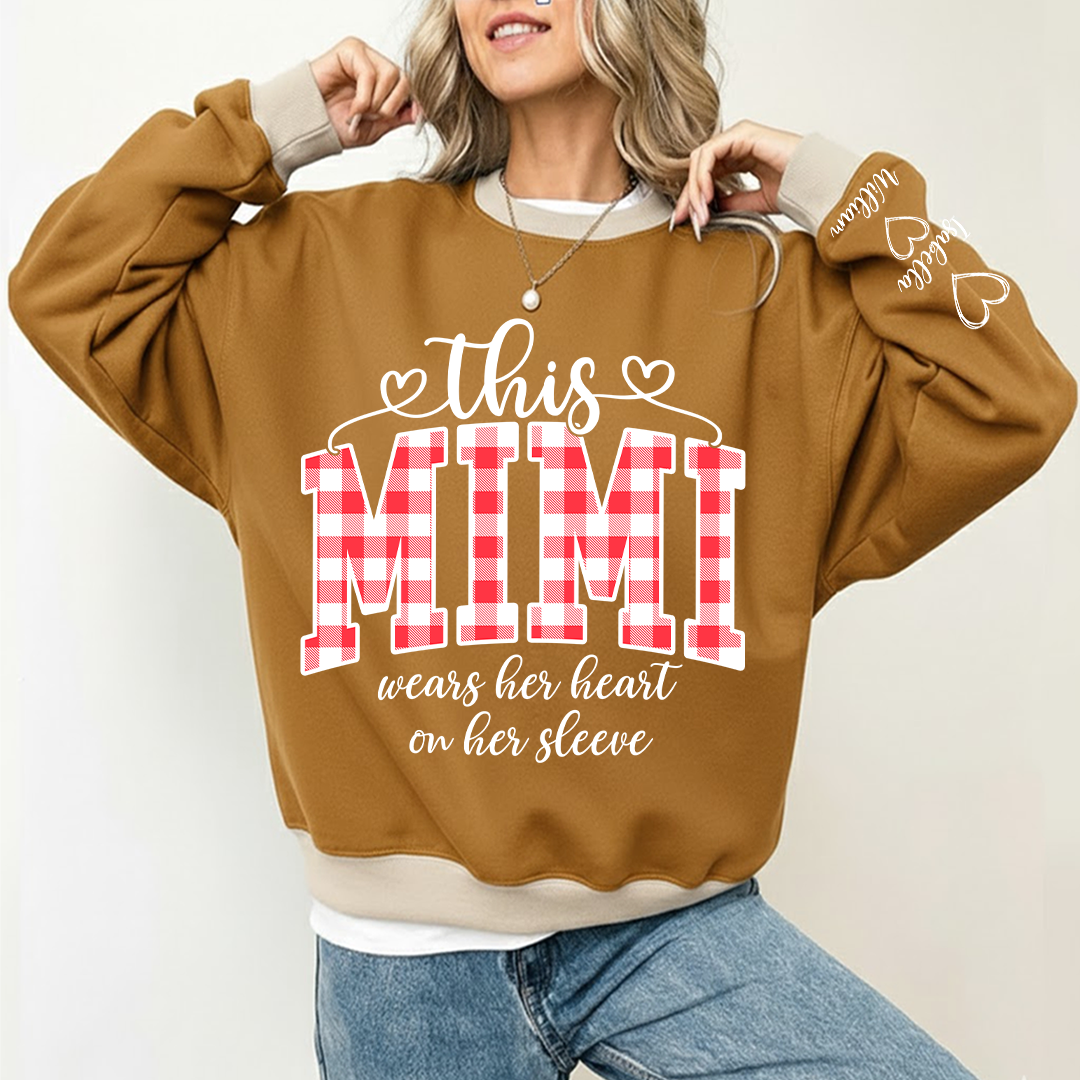 Personalized Christmas Nana Mimi Gigi Grandma And Grandkids with Heart On Sleeve Shirt