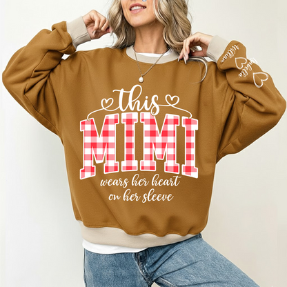 Personalized Christmas Nana Mimi Gigi Grandma And Grandkids with Heart On Sleeve Shirt