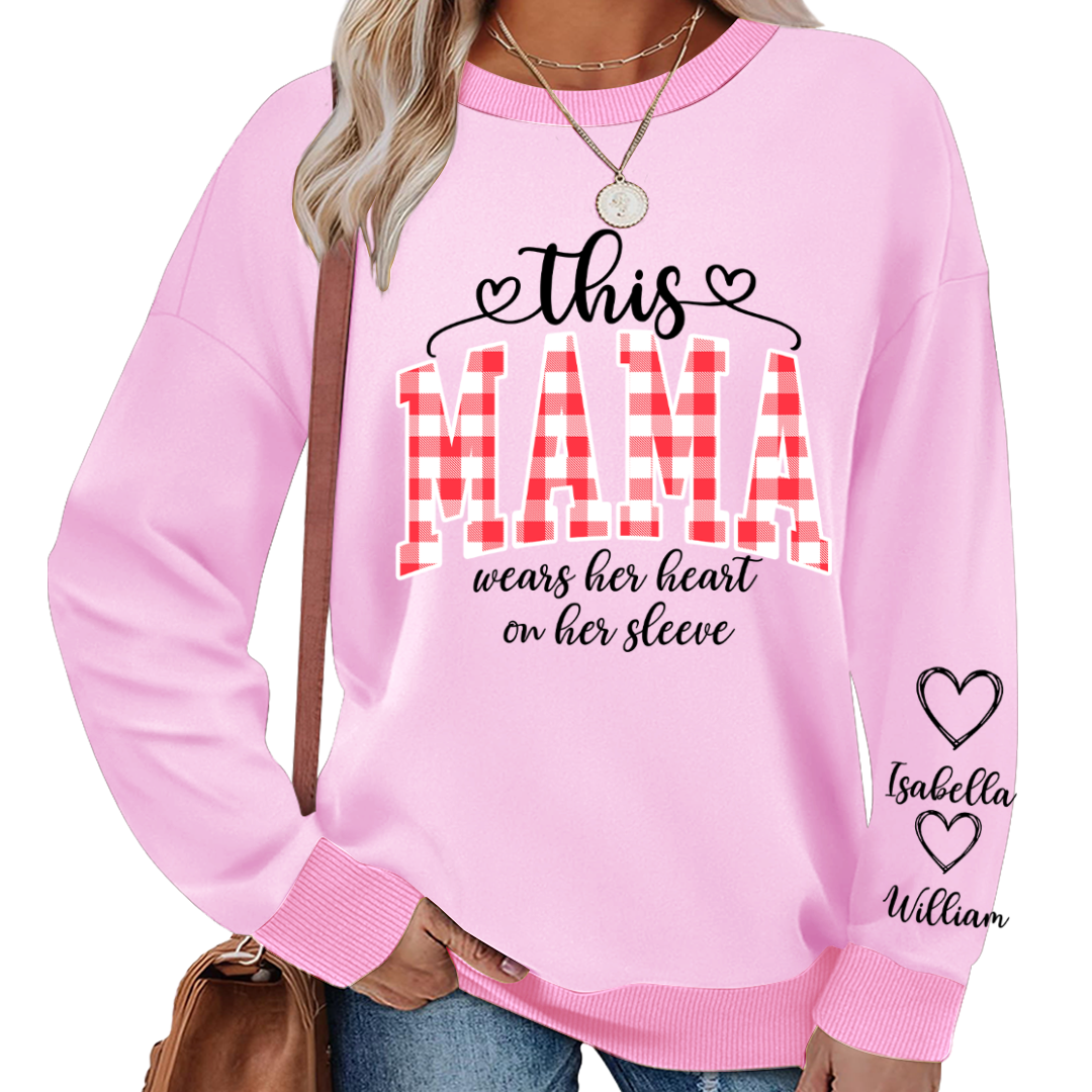 Personalized Christmas Nana Mimi Gigi Grandma And Grandkids with Heart On Sleeve Shirt