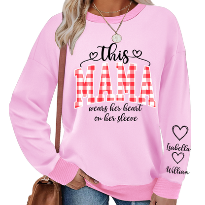 Personalized Christmas Nana Mimi Gigi Grandma And Grandkids with Heart On Sleeve Shirt