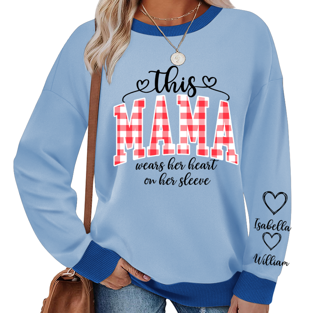 Personalized Christmas Nana Mimi Gigi Grandma And Grandkids with Heart On Sleeve Shirt