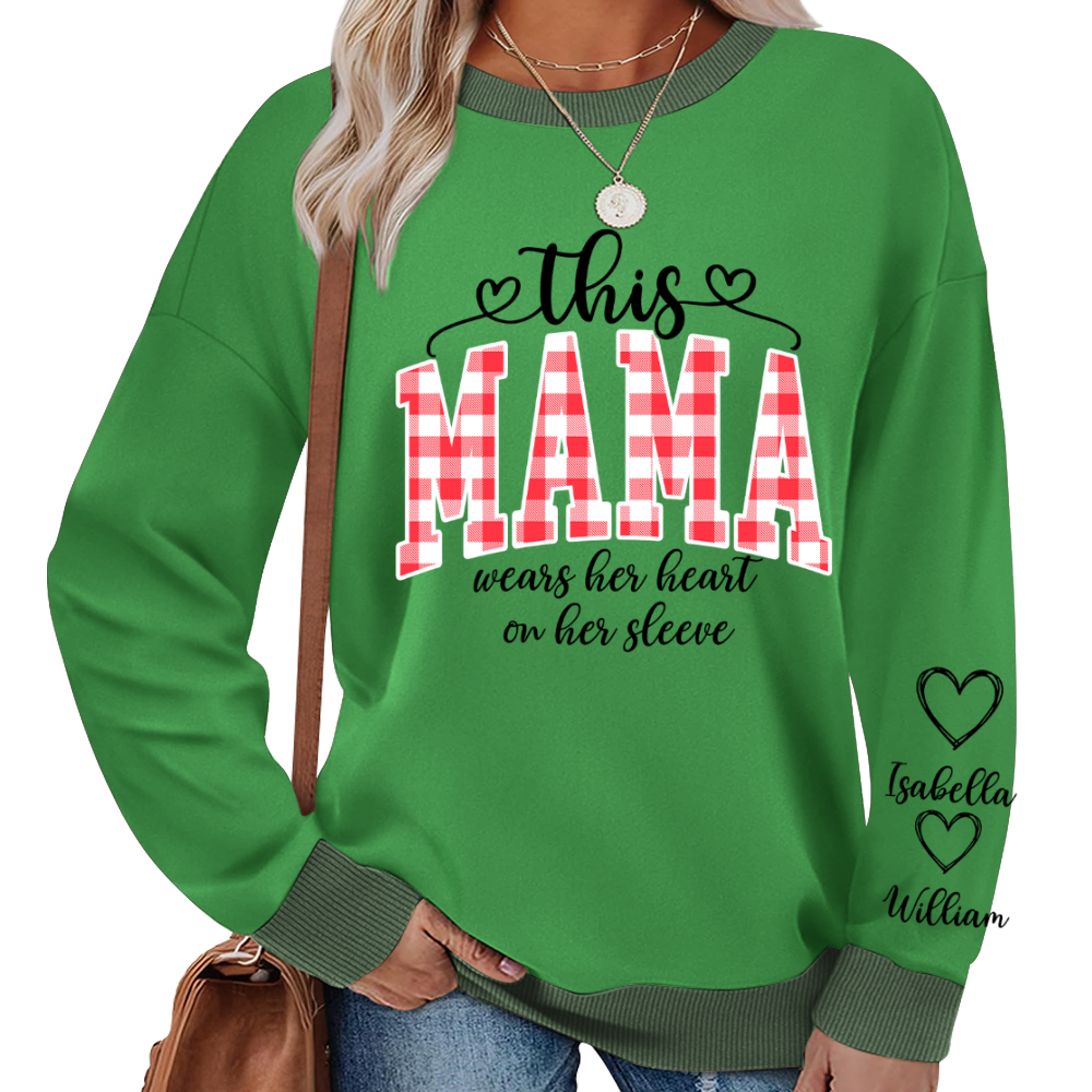 Personalized Christmas Nana Mimi Gigi Grandma And Grandkids with Heart On Sleeve Shirt