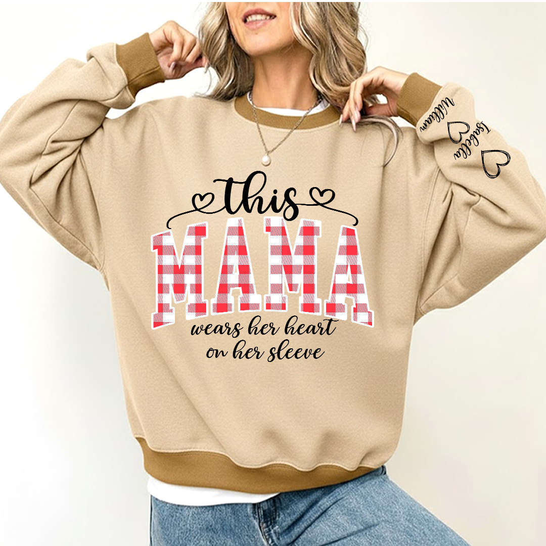 Personalized Christmas Nana Mimi Gigi Grandma And Grandkids with Heart On Sleeve Shirt