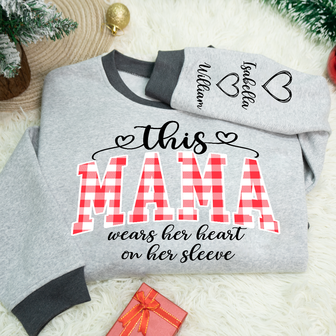 Personalized Christmas Nana Mimi Gigi Grandma And Grandkids with Heart On Sleeve Shirt