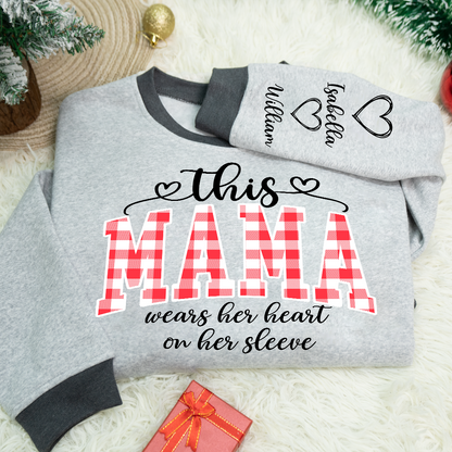 Personalized Christmas Nana Mimi Gigi Grandma And Grandkids with Heart On Sleeve Shirt