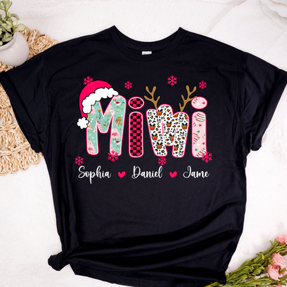 Personalized Christmas Santa Mimi Nana Grandma and Grandkids Christmas Shirt