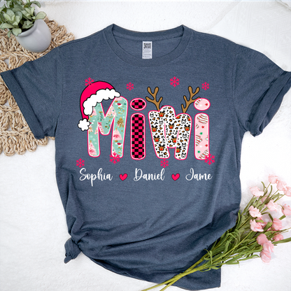 Personalized Christmas Santa Mimi Nana Grandma and Grandkids Christmas Shirt