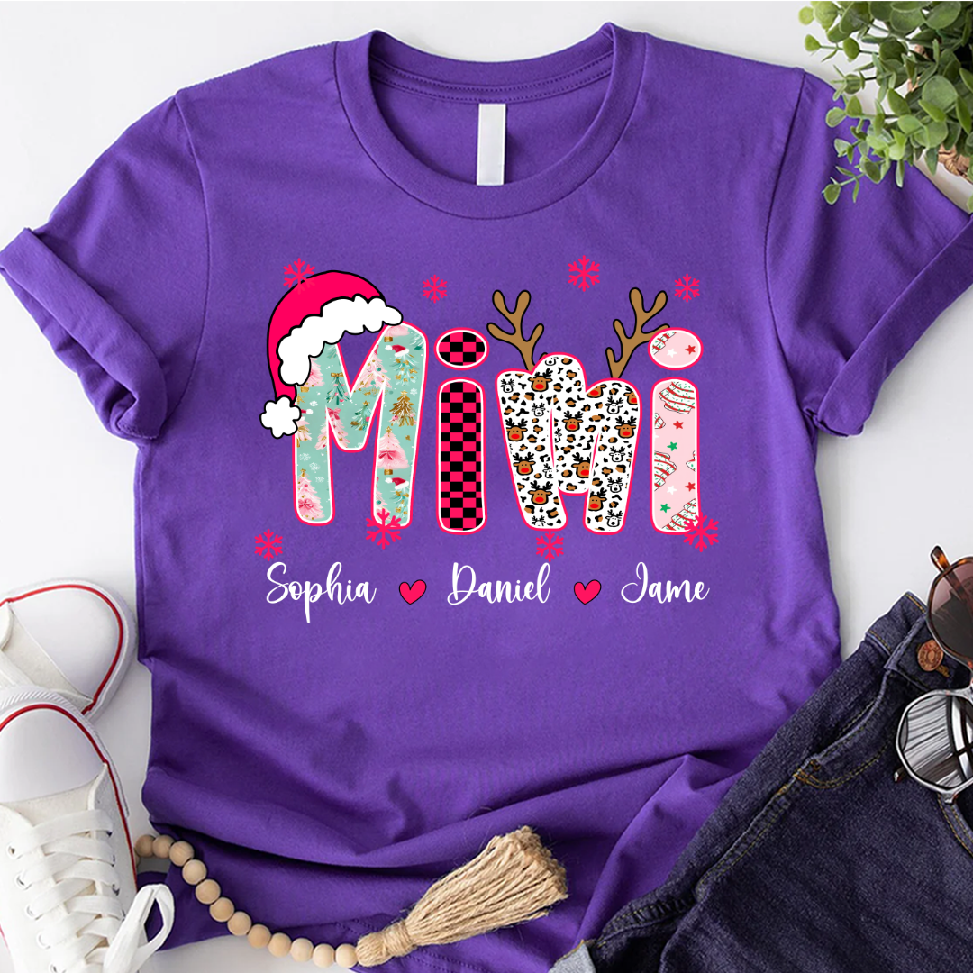Personalized Christmas Santa Mimi Nana Grandma and Grandkids Christmas Shirt