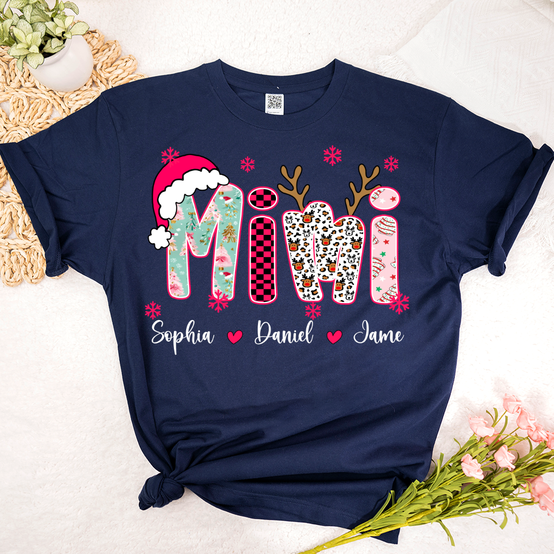 Personalized Christmas Santa Mimi Nana Grandma and Grandkids Christmas Shirt