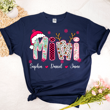 Personalized Christmas Santa Mimi Nana Grandma and Grandkids Christmas Shirt