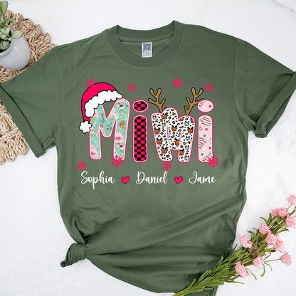 Personalized Christmas Santa Mimi Nana Grandma and Grandkids Christmas Shirt