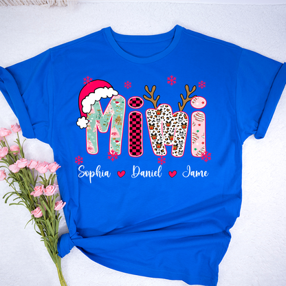 Personalized Christmas Santa Mimi Nana Grandma and Grandkids Christmas Shirt