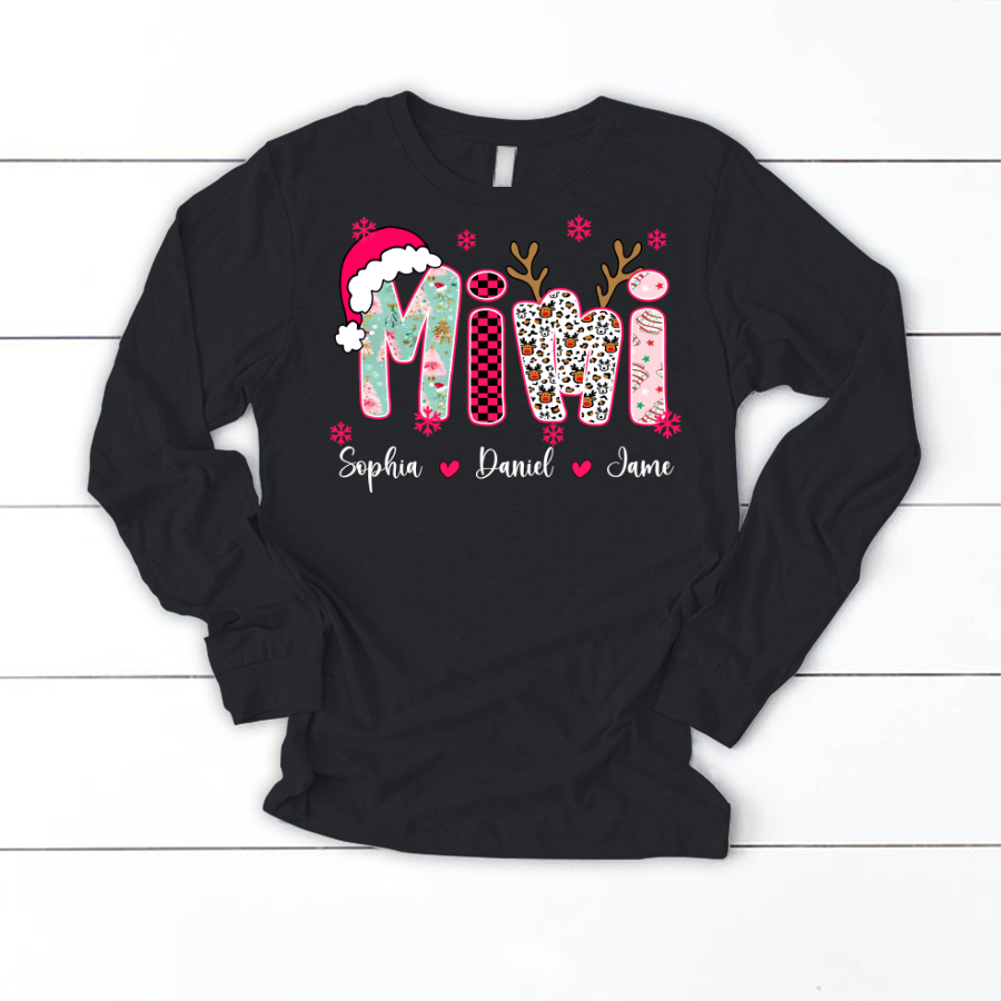 Personalized Christmas Santa Mimi Nana Grandma and Grandkids Christmas Shirt