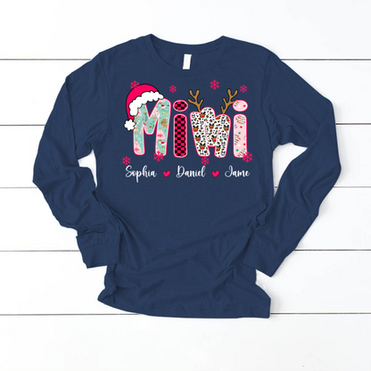 Personalized Christmas Santa Mimi Nana Grandma and Grandkids Christmas Shirt