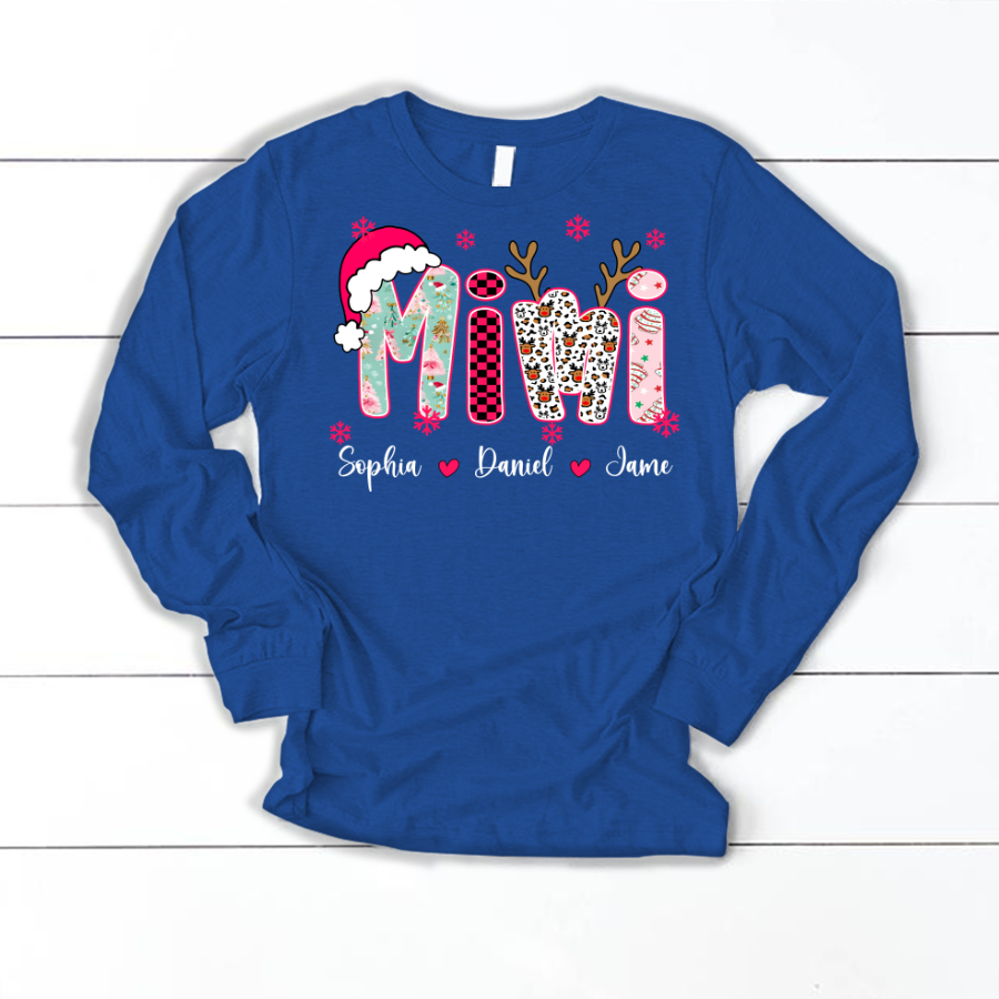 Personalized Christmas Santa Mimi Nana Grandma and Grandkids Christmas Shirt