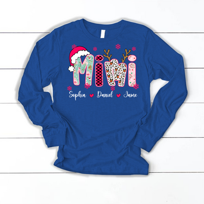Personalized Christmas Santa Mimi Nana Grandma and Grandkids Christmas Shirt