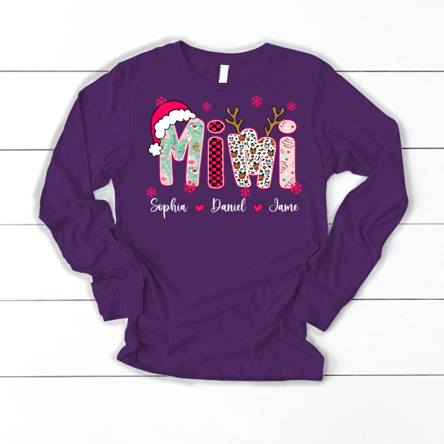 Personalized Christmas Santa Mimi Nana Grandma and Grandkids Christmas Shirt