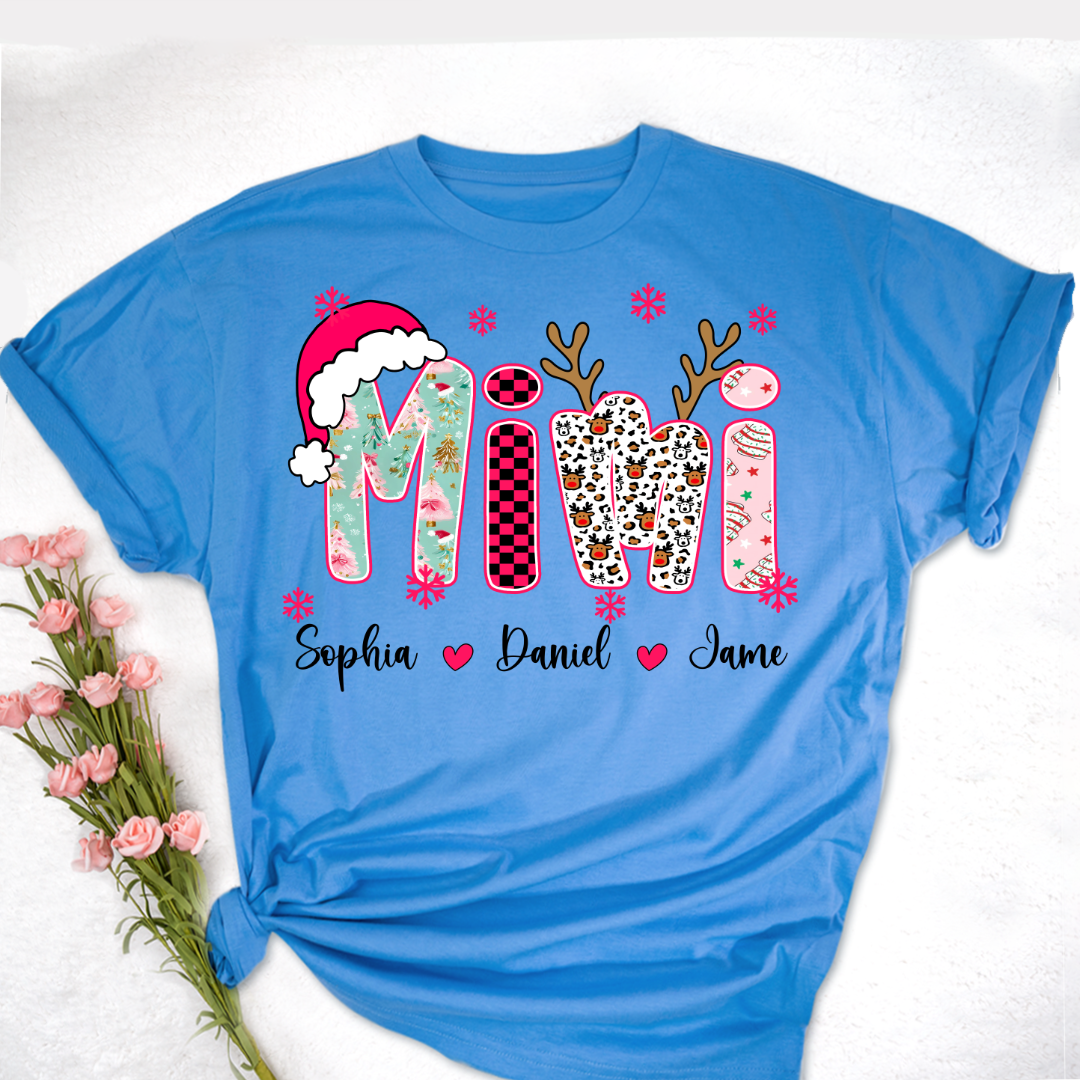 Personalized Christmas Santa Mimi Nana Grandma and Grandkids Christmas Shirt