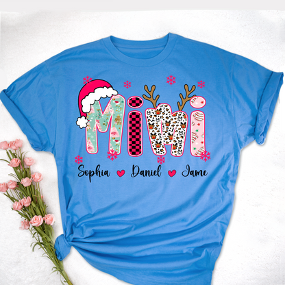 Personalized Christmas Santa Mimi Nana Grandma and Grandkids Christmas Shirt