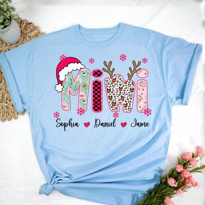 Personalized Christmas Santa Mimi Nana Grandma and Grandkids Christmas Shirt