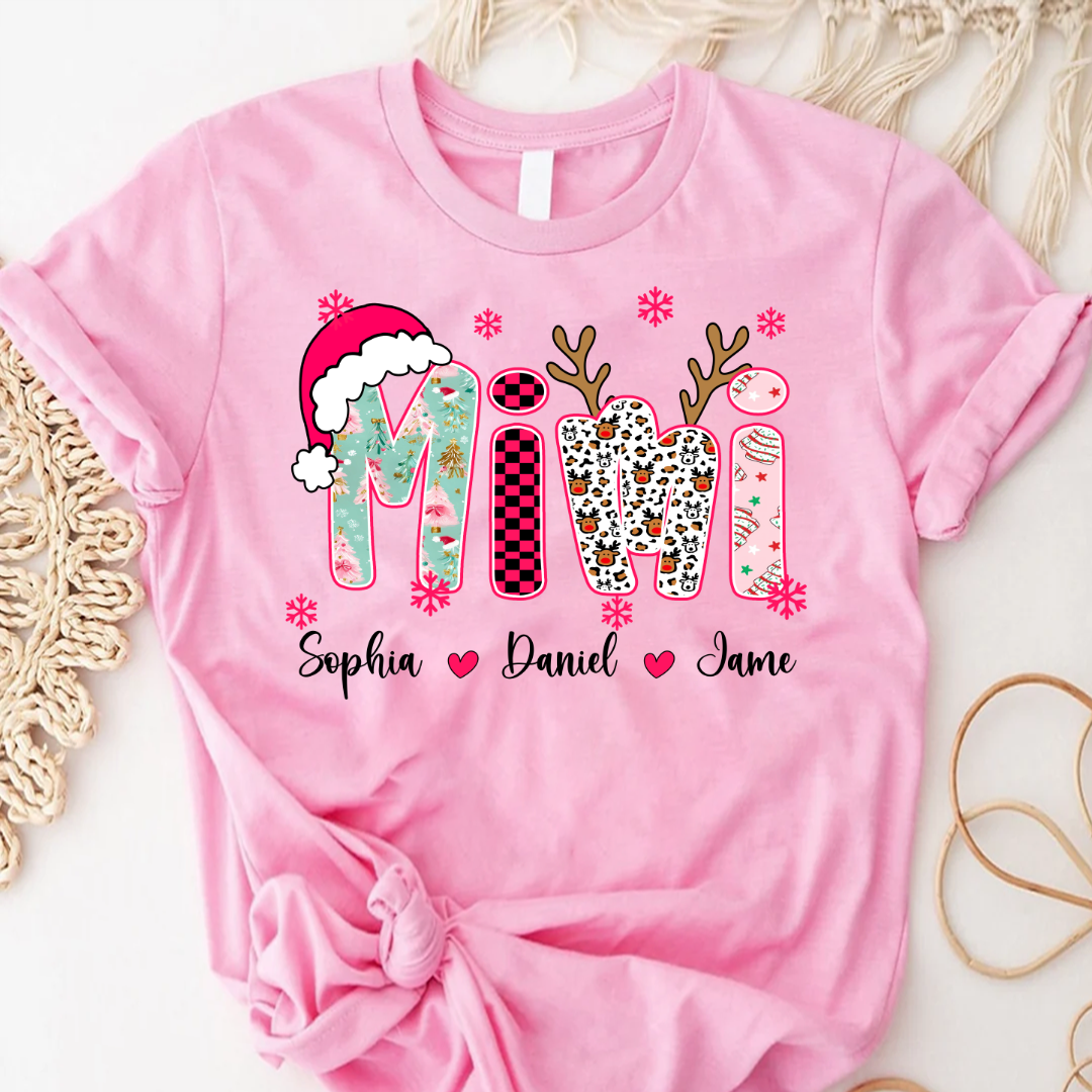 Personalized Christmas Santa Mimi Nana Grandma and Grandkids Christmas Shirt