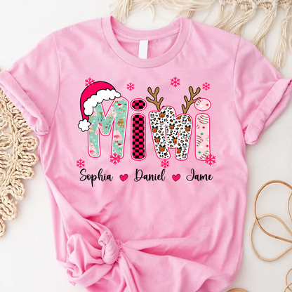 Personalized Christmas Santa Mimi Nana Grandma and Grandkids Christmas Shirt