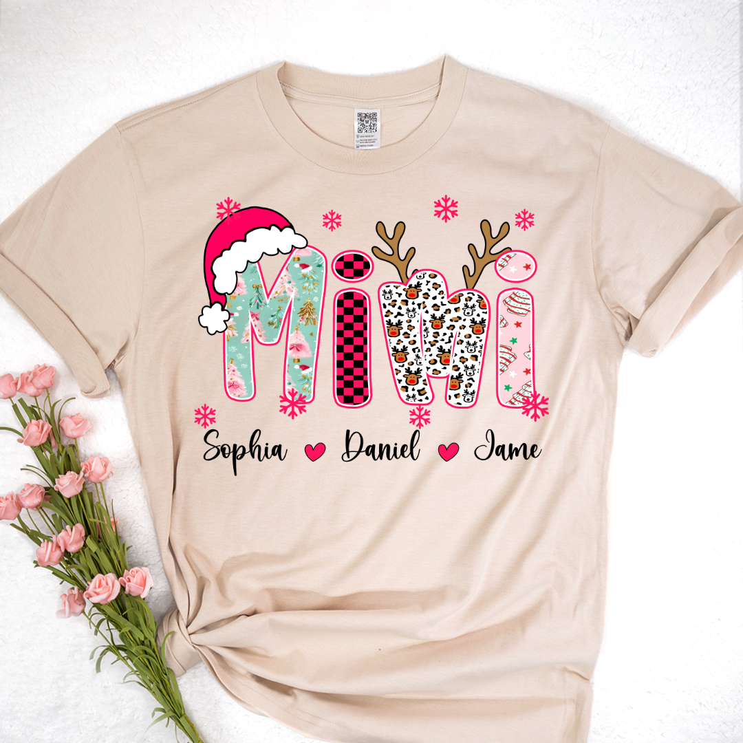 Personalized Christmas Santa Mimi Nana Grandma and Grandkids Christmas Shirt