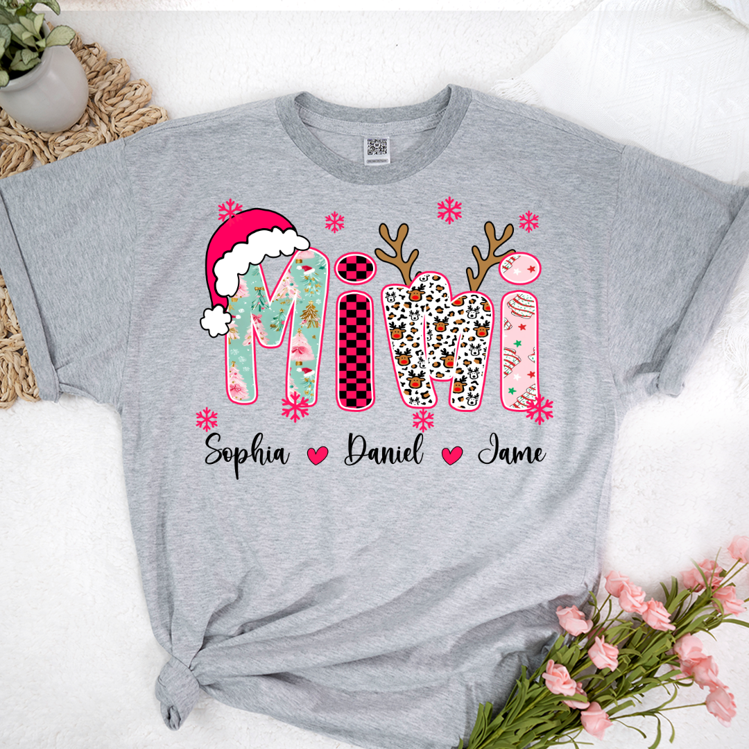 Personalized Christmas Santa Mimi Nana Grandma and Grandkids Christmas Shirt