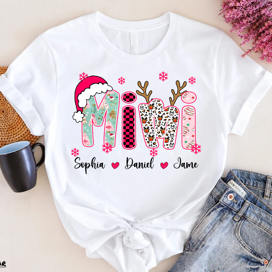 Personalized Christmas Santa Mimi Nana Grandma and Grandkids Christmas Shirt