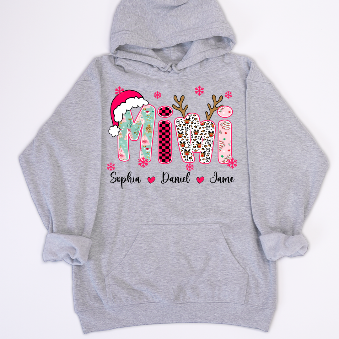 Personalized Christmas Santa Mimi Nana Grandma and Grandkids Christmas Shirt