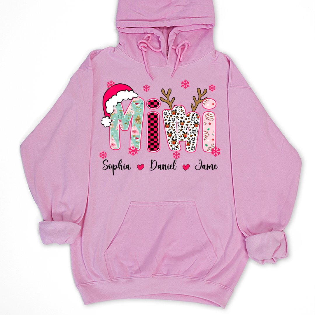 Personalized Christmas Santa Mimi Nana Grandma and Grandkids Christmas Shirt