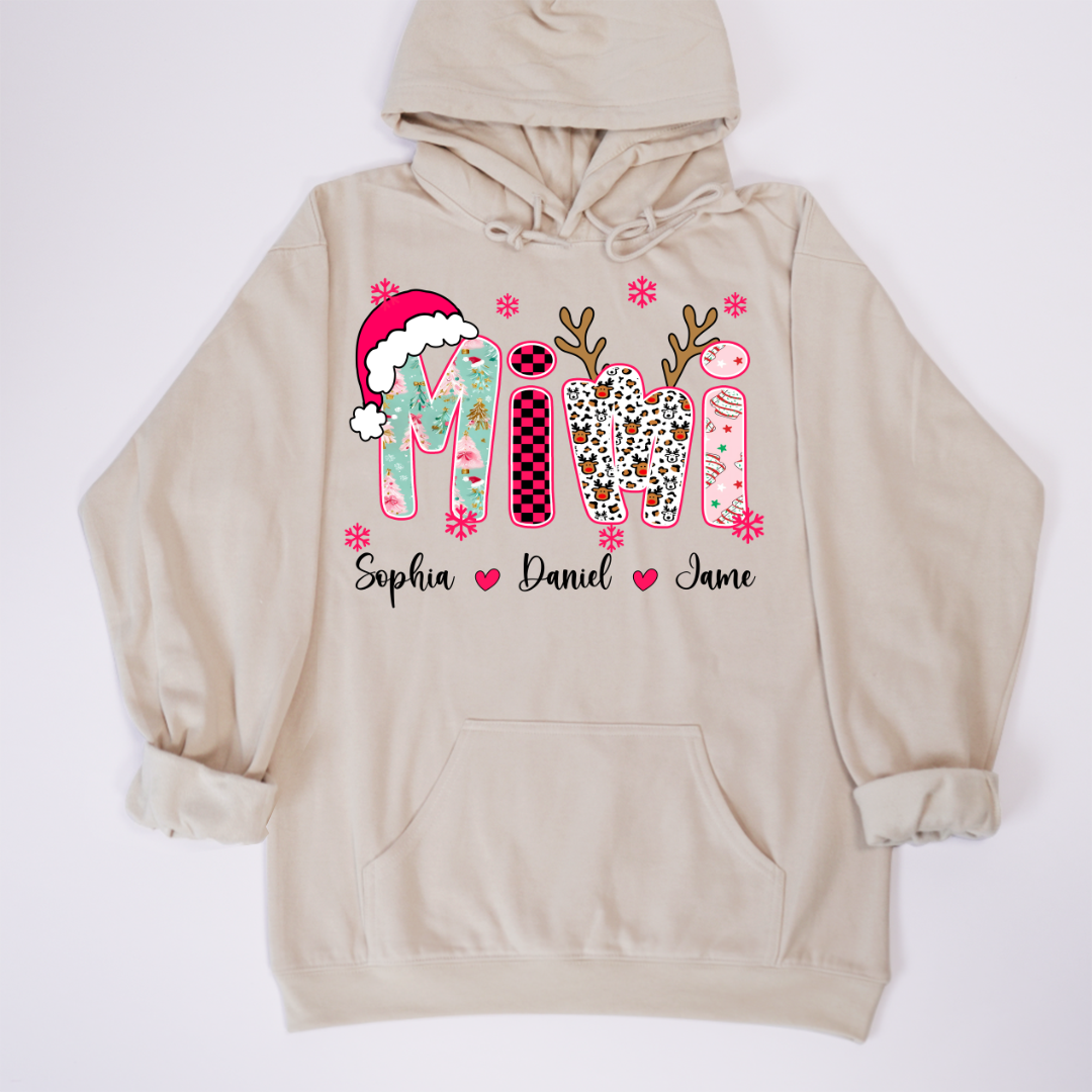 Personalized Christmas Santa Mimi Nana Grandma and Grandkids Christmas Shirt