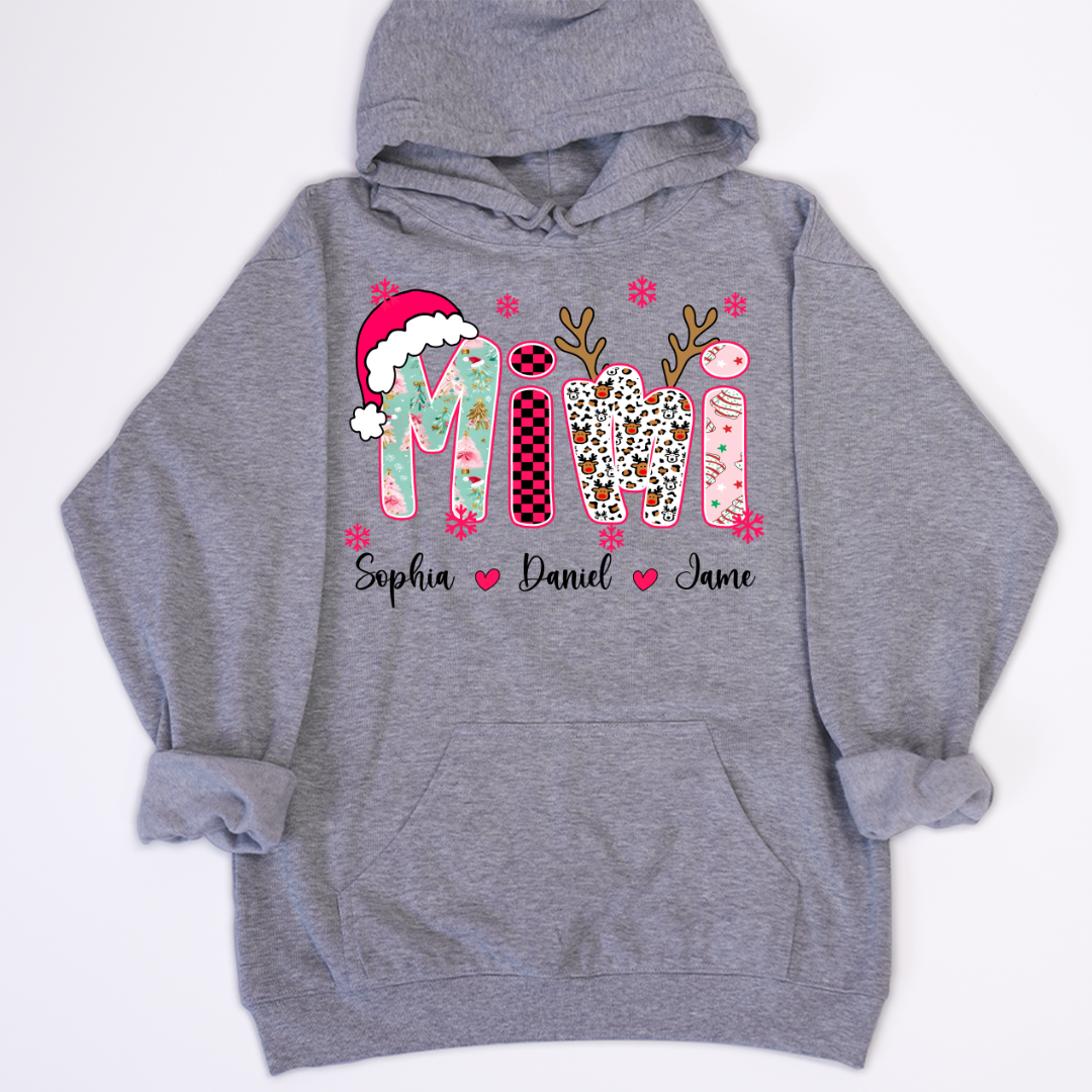 Personalized Christmas Santa Mimi Nana Grandma and Grandkids Christmas Shirt