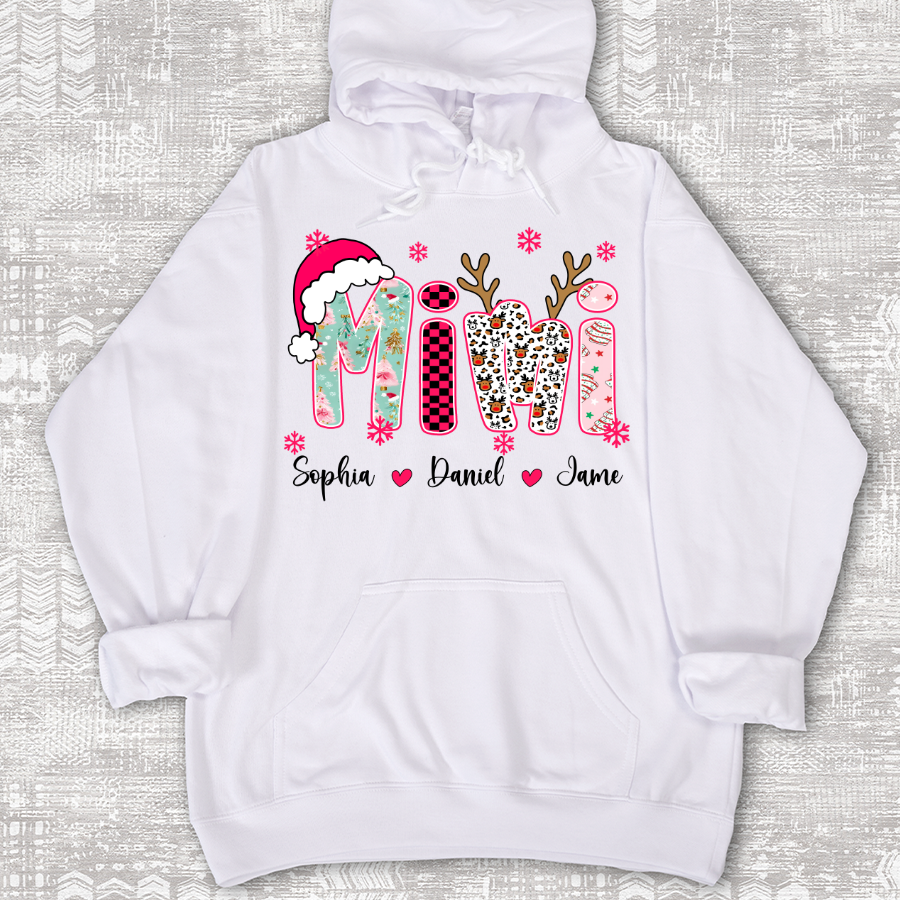 Personalized Christmas Santa Mimi Nana Grandma and Grandkids Christmas Shirt