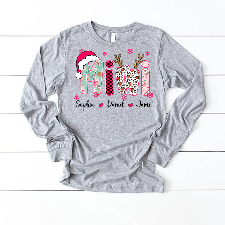 Personalized Christmas Santa Mimi Nana Grandma and Grandkids Christmas Shirt