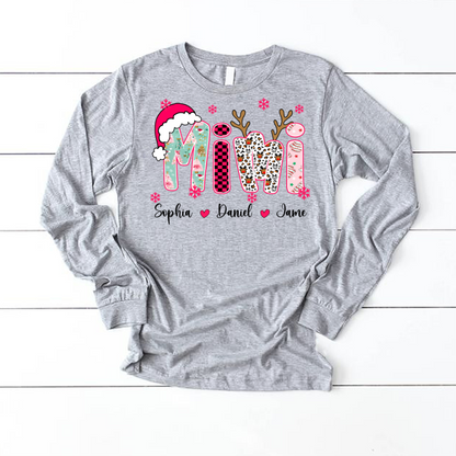Personalized Christmas Santa Mimi Nana Grandma and Grandkids Christmas Shirt