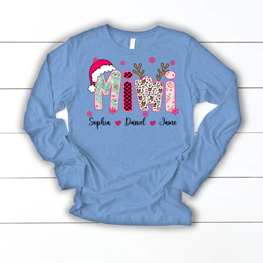 Personalized Christmas Santa Mimi Nana Grandma and Grandkids Christmas Shirt