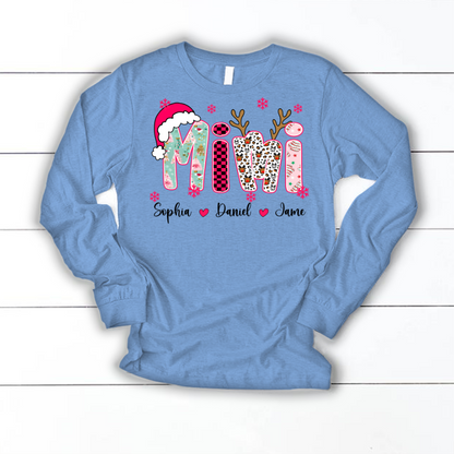 Personalized Christmas Santa Mimi Nana Grandma and Grandkids Christmas Shirt