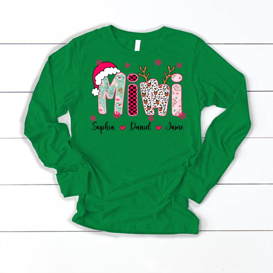 Personalized Christmas Santa Mimi Nana Grandma and Grandkids Christmas Shirt
