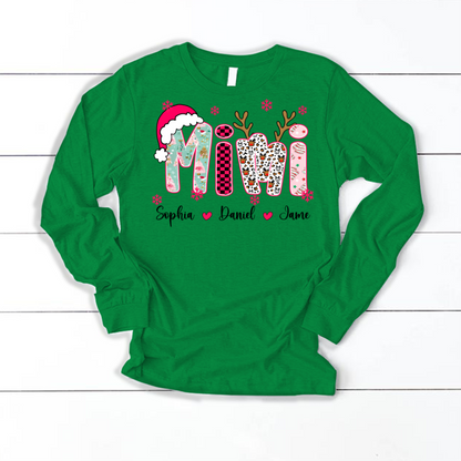 Personalized Christmas Santa Mimi Nana Grandma and Grandkids Christmas Shirt